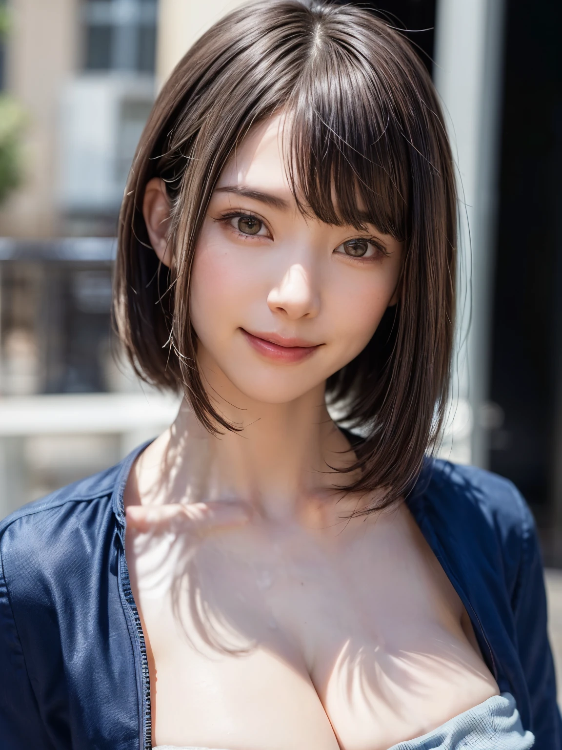 (masterpiece, highest quality),1 girl, alone, scarf, have, realistic, realistic, looking at the viewer, light colored black eyes, Brunette short bob hair with highly detailed shiny hair, Winter clothes, Whity, lips, bangs, outdoor, closed mouth, Upper body、Big eyes、eyelash、((There'There'There's really no background、really pure white background))、(((bangsのあるショートヘア、Big eyes、big and full chest、look at the audience、beautiful beauty、show me your ears、long neck、smile、please close your mouth and smile)))、ideal body proportions、(Tree-lined avenues in the winter wilderness of England)、{Huge|big|Hugeな|mega} chest, cleavage