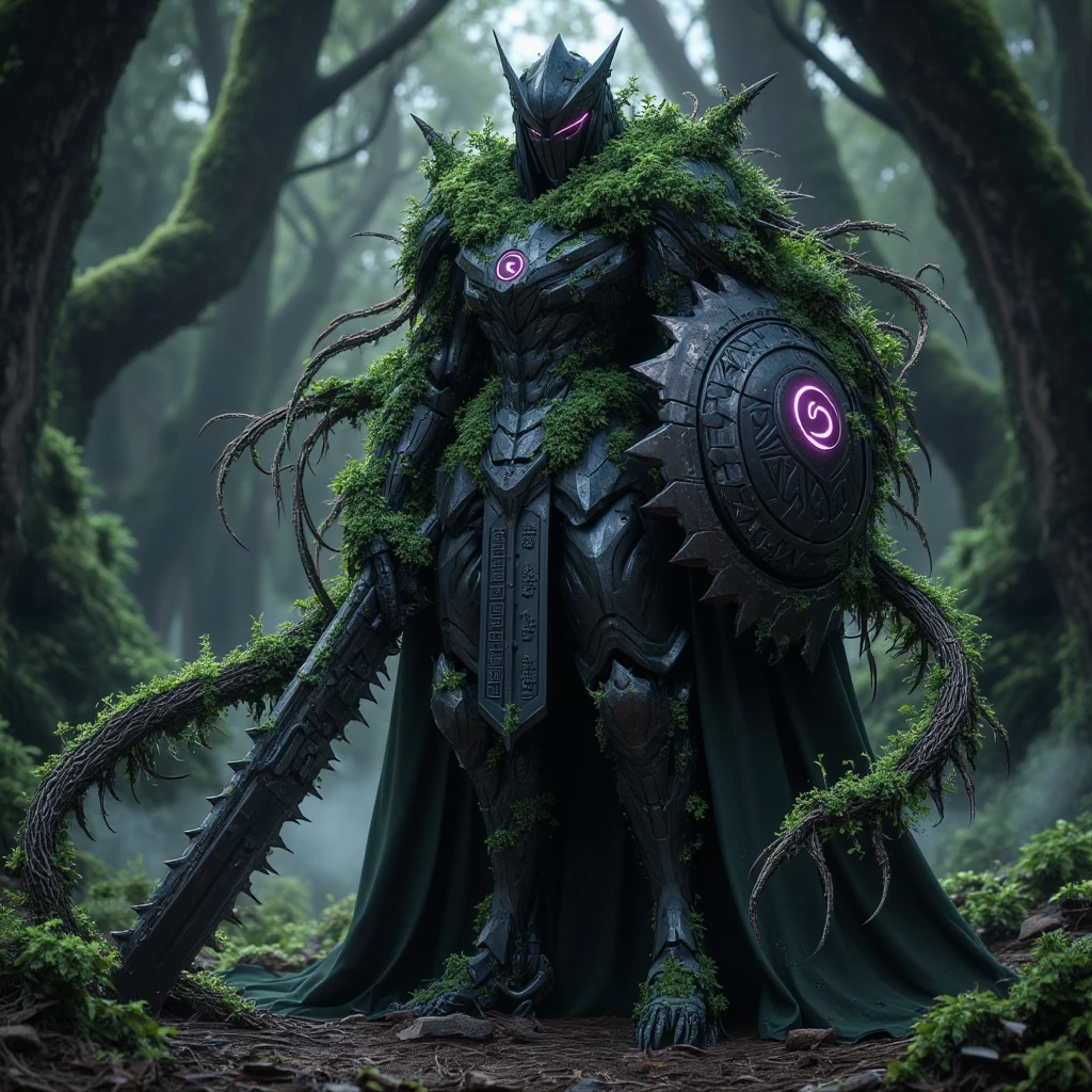 (extremely detailed, realistic portrayals of arachnids with cyborg aspects, masterfully crafted with shiny details that reflect the surrounding natural environment),floating,high-detail, giant forest clearing, filtered sunlight, (arachnid's main features emphasized: sharp fangs, multiple limbs, segmented body), menacing pose, (glimpses of technology: jointed exoskeleton, artificial neural implants),worn metallic materials, shadows cast by trees,lichen-covered rocks,and moist earth.