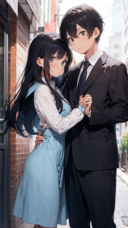 masterpiece, best quality, (1faceless boy:1.3),(boy grabbing breast:1.1),1girl .(school uniform:1.2), black long hair,brown eyes,(classroom:0.8), (sunset:0.7),(medium breasts:1.4), (sad smile:0.8)