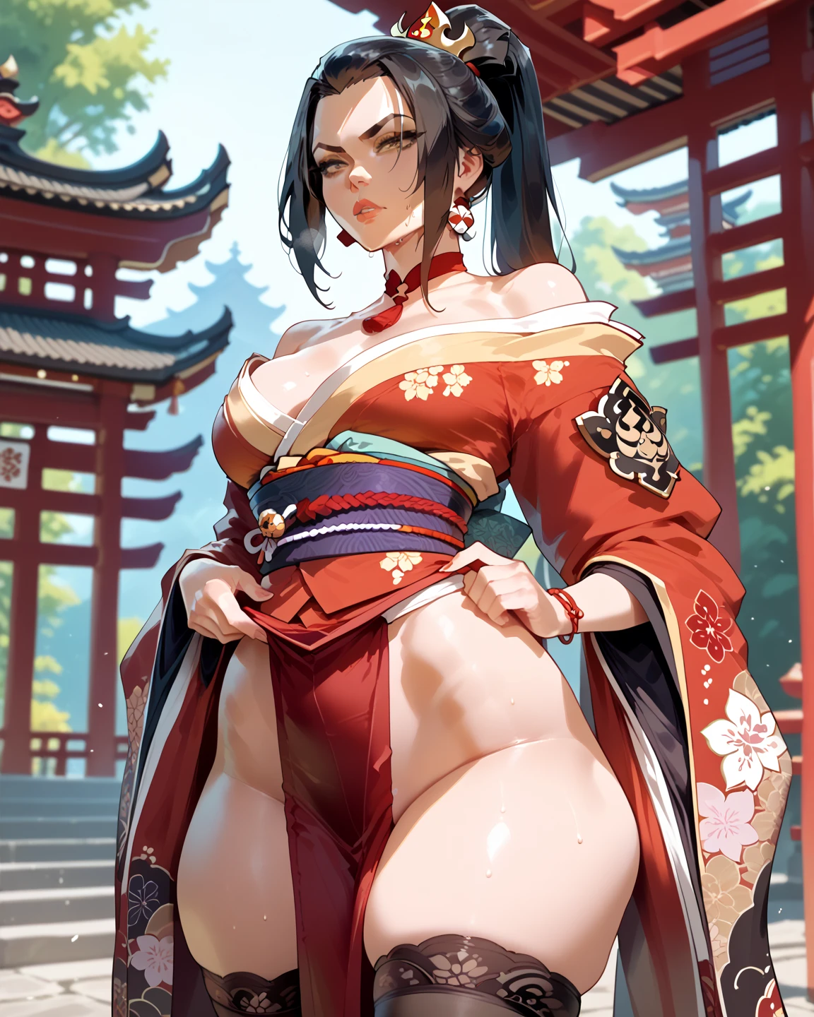POV: ((((massive accentuated super huge enormously gigantic hanging nude tits and nude hairy pussy showing, the most beautiful and highly detailed open layed kimono with sash and ribbons, white thigh high tabi socks)))) (very long rainbow colored hair:1.2), skinny, slim thick, small waist, 8k, UHD, (accentuated super huge enormously gigantic , sitting spreading her legs open, in a sexy seductive slutty pose), cherry blossoms blowing in the wind, luxurious Japanese bedroom background