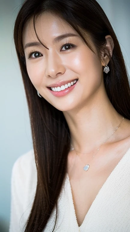 masterpiece, Best image quality, high quality,(Super detailed), (wallpaper), (Details face),（Photo from the waist up:1.3)、Japanese、Close your eyes and look upwards、tilt your head back、say ah、Open your mouth wide、Upper Body、Hands and arms、indoor、Short Hair、Brown Hair、flat chest、　neat woman, natural beauty、　light makeup　、Beautiful woman, pain, Soft lips, Broke up, blush heavily, smile, White T-shirt,  Small breasts, Perfect body