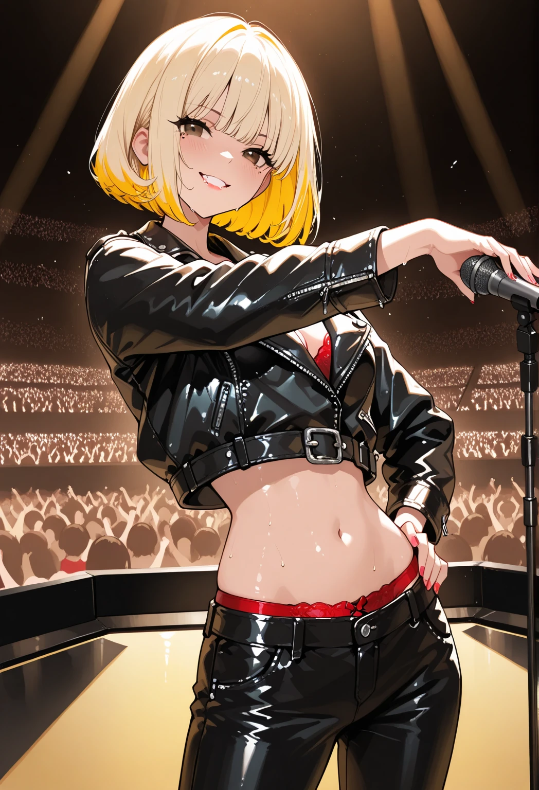 Kristen Bell、stick out the navel、new york、She's wearing a torn Spider-Man suit,Wearing a skirt、 Red and black color scheme,dynamic、masterpiece、highest quality、Ultra-detailed、Very detailed、Beautiful sparkle in the details、超A high resolution