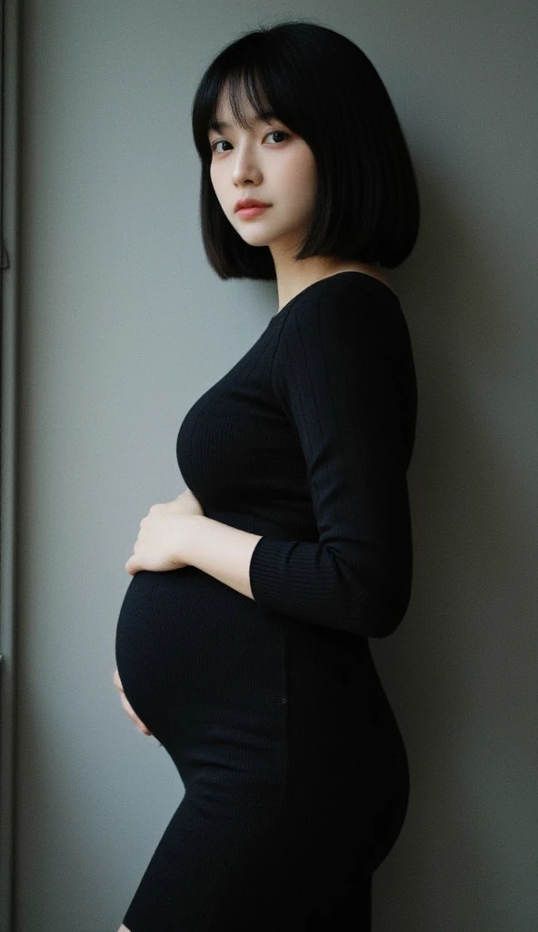 Pregnant, boy, flat chest, skinny, goth