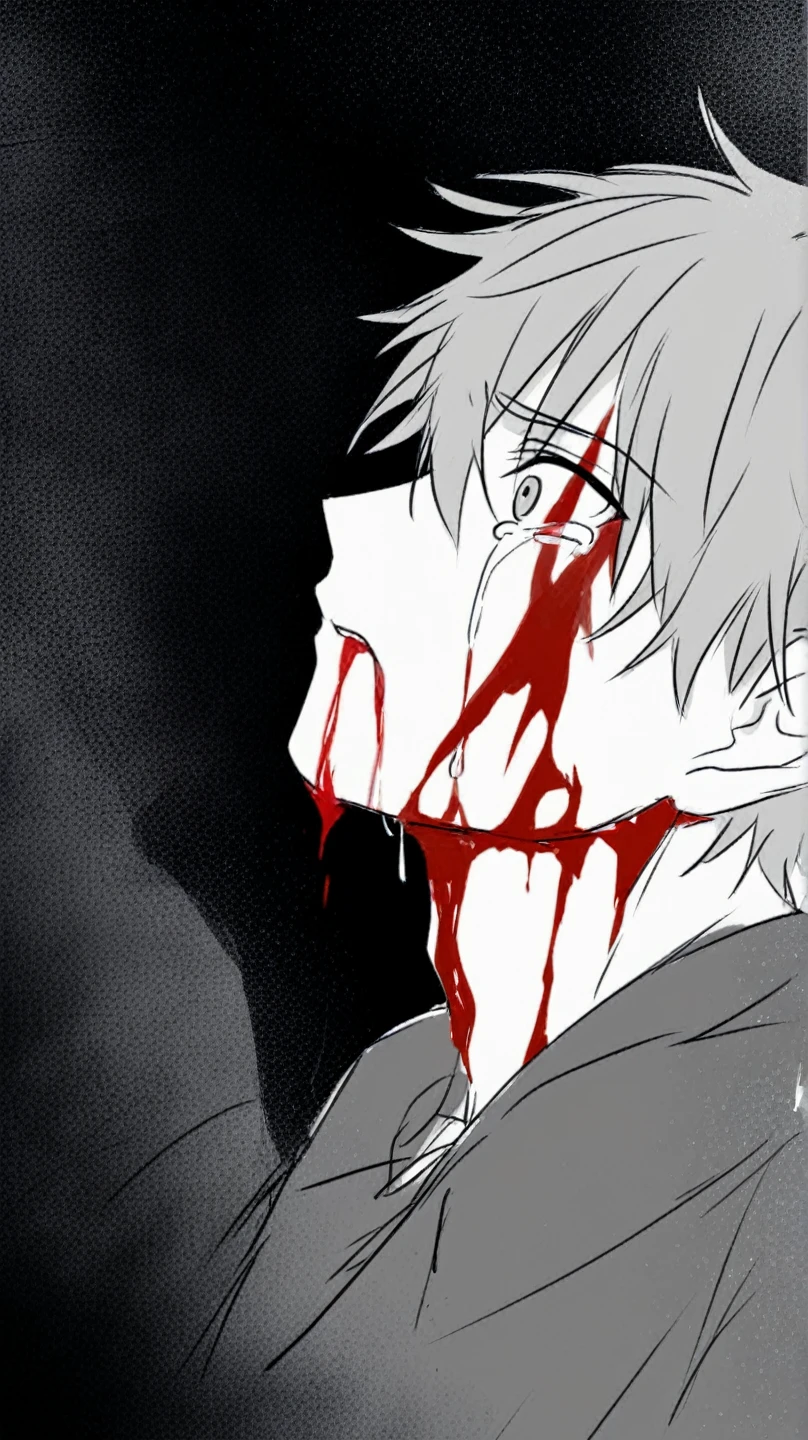 A man crying in a watercolor of blood