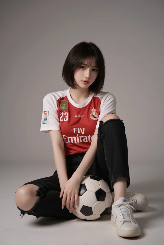 Wear the player version of the white Real Madrid football jersey