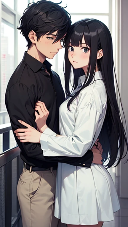 Tokyo Revenger style art Two children with wavy black hair, brown eyes and freckles, they are very beautiful, White skin, they are twins. one hugs the other. a girl and a boy