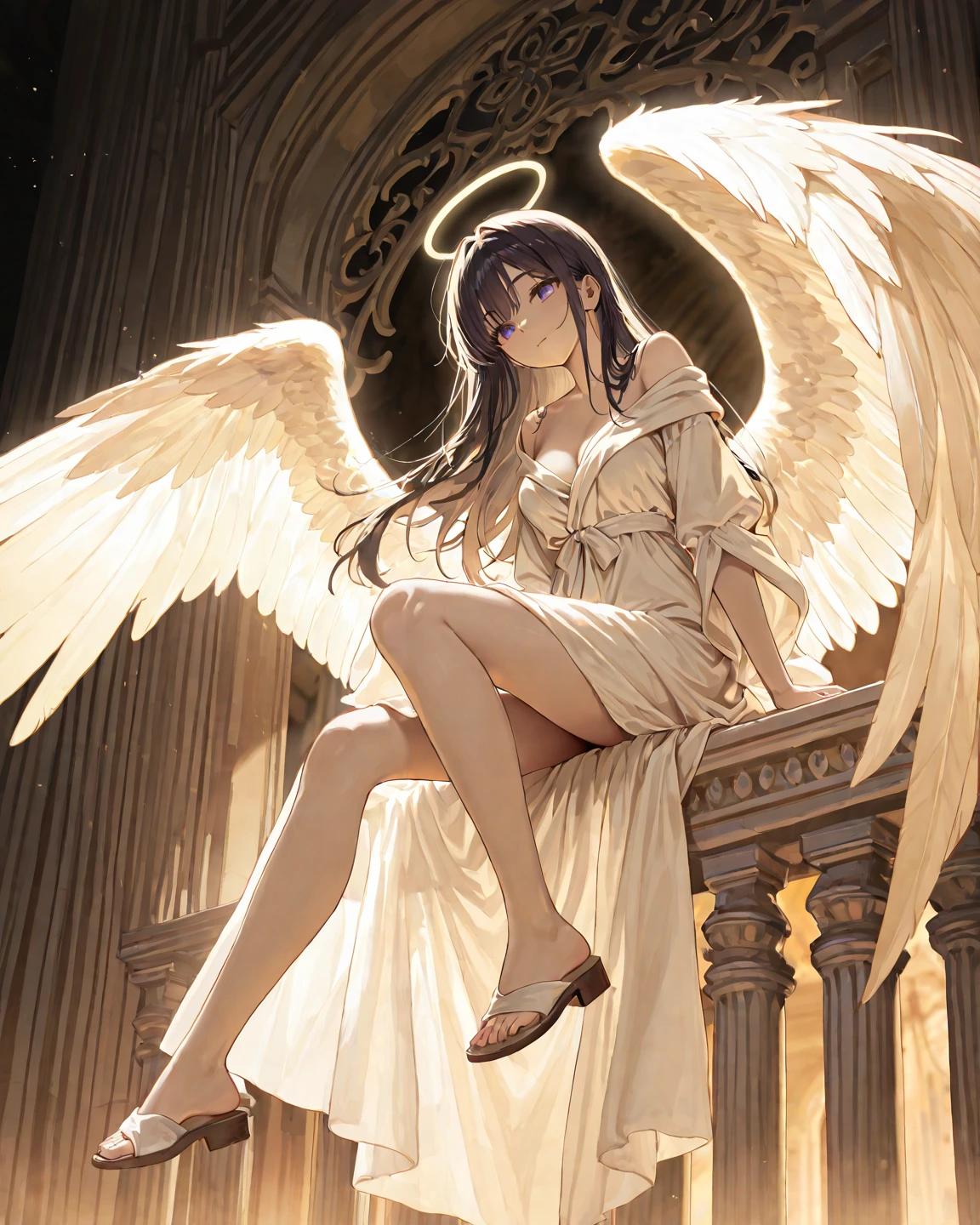 painting of a woman sitting on a crescent with wings, lunar goddess, lunar goddess, inspired by Nene Thomas, angel with black wings, tall female angel, author:Nene Thomas, celestial goddess, angel spirit guide, an angel, beautiful angel, angel themed, lunar goddess, goddess of the hunt and the moon, seraphim, Dark Angel