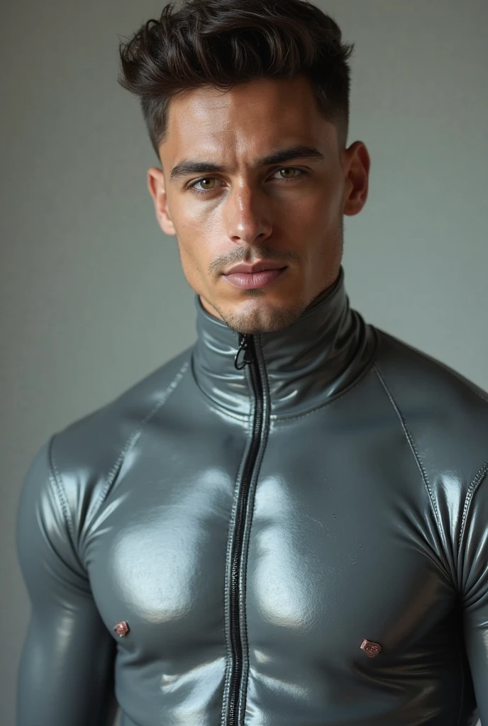 Jjadson man in black latex clothes,Translucent latex clothing,metallic body, bionic scifi alexandre ferra, cyborg neck, ciborgue macho, Ciborgue Macho, modelo de moda ciborgue, Retrato de um ciborgue, Retrato detalhado de um ciborgue, cybernetic neck implant, portrait of a futuristic robot, dystopian sci-fi character, sci - personagem de fi, Retrato de um ciborgue cyberpunk,8k,Detalhe extremo,Cabelo em detalhes extremos,Ultra foto realsisim,cinmatic lighting,Asian supermodel face,Strong muscles and perfectly curved body,Extreme sexual tension,Hormonal explosion,full-body view,Muscular Macho