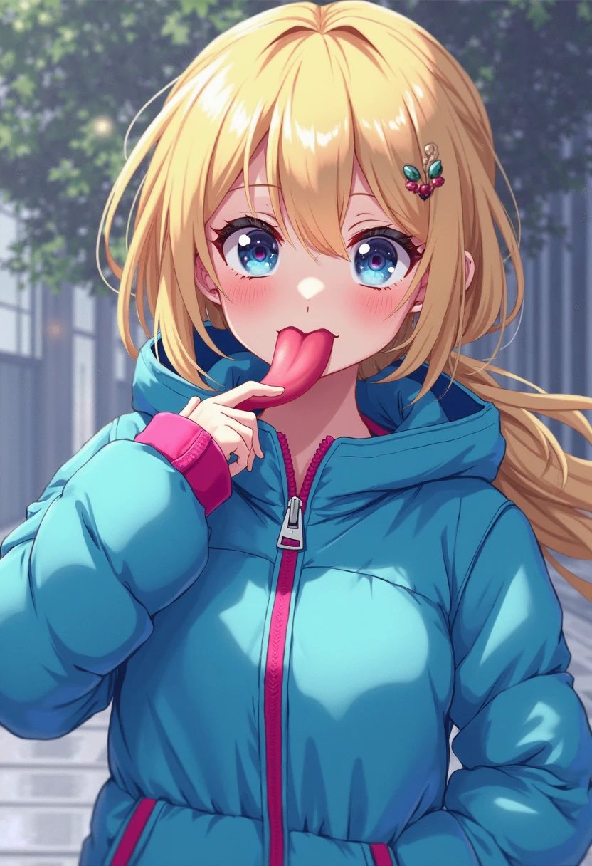 Browsing Caution,(Petite),((Cute man's daughter))only),((Groin bulge)),seiza,Blonde woman with low pigtails,lips,Sweat,White Breath,hoodie,The gaze of the viewer,A begging expression,Showing off penisjob