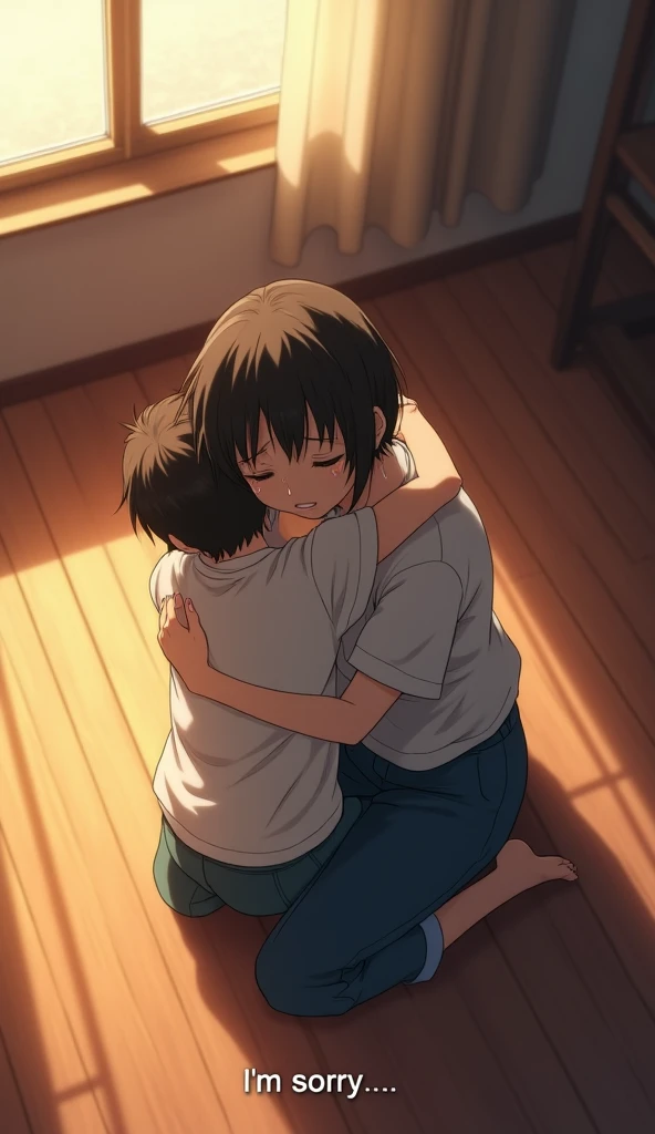 (masterpiece、top-quality、hight resolution、Unity 8k Wallpaper、extremely details CG:1), A tender scene of a mother carrying her tired in her arms. The mother, dressed in comfortable clothing, gently cradles the who is resting their head on her shoulder, eyes half-closed from exhaustion. The mother's expression is one of gentle concern and love as she supports the with both arms. The background is a softly lit home interior, with warm colors and cozy furniture, enhancing the sense of comfort and care in the moment. The overall atmosphere is peaceful and nurturing, capturing a moment of maternal love. Hishi Amazon (umamusume)
