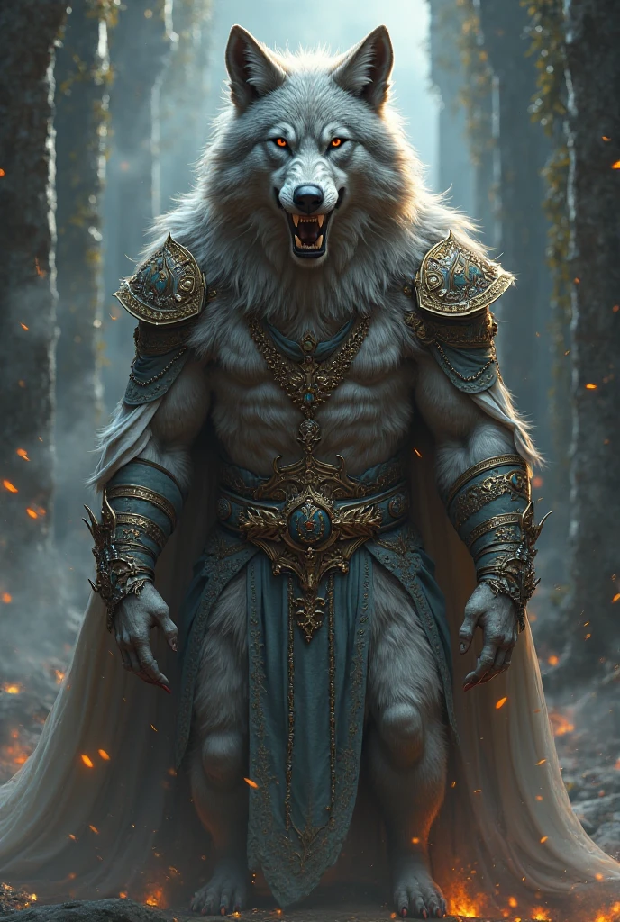 wolf, male, all body, sweating, semen, realistic,  (wizard,) Magical Lab,