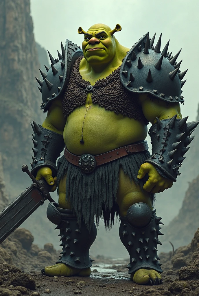 wjqflail full figure, menacing warrior orc, intricate and detailed, chains, <lora:wjqflail-15:0.7>