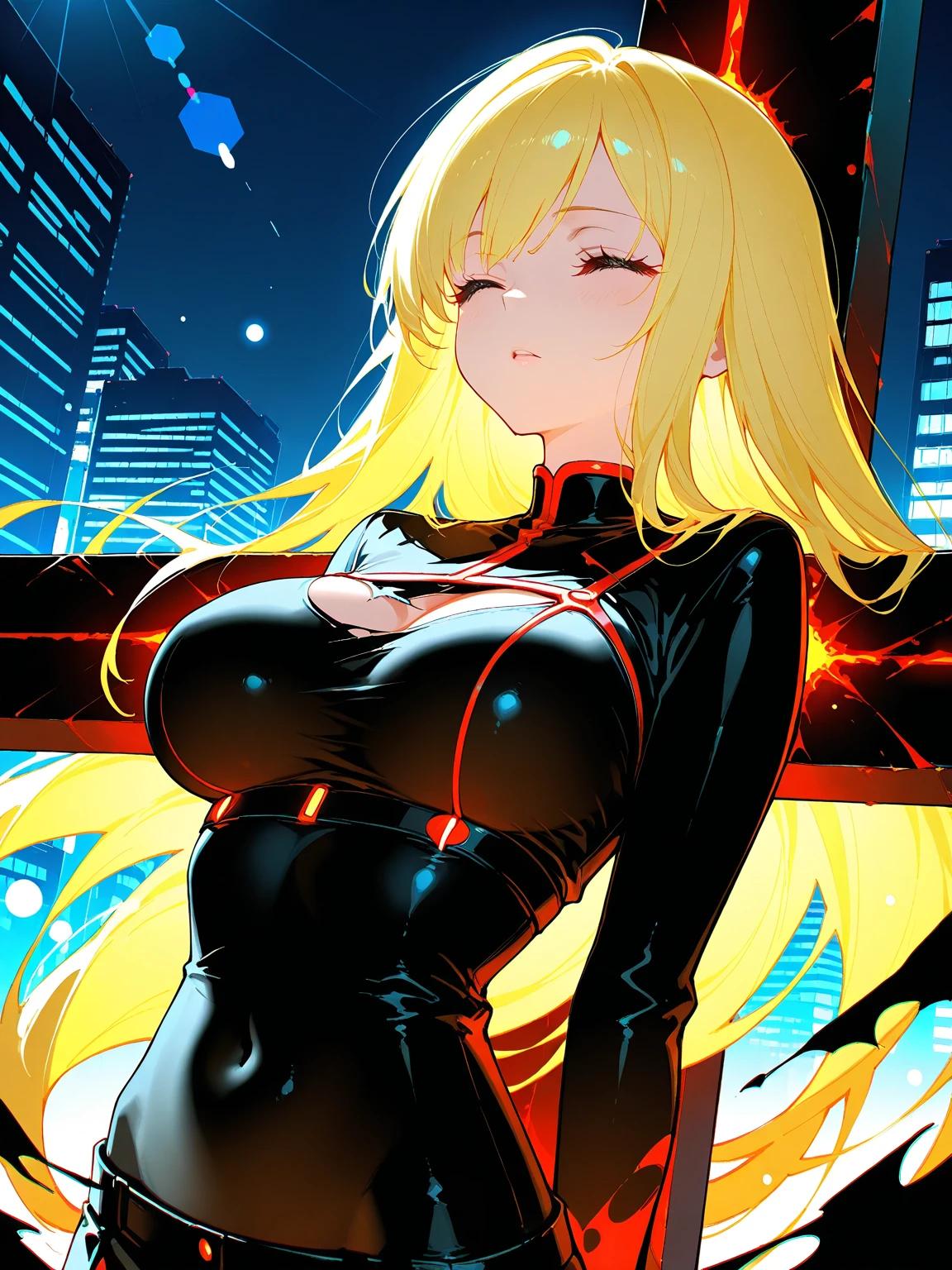 NSFW, (最high quality, 4k, High resolution, masterpiece:1.2), Super detailed, (anime style, realistic:1.37), cinematic light, , (((young woman))), (round eyes), (small face), (high detail skin: 1.2), clavicle, cute face, beautiful appearance, long eyelashes, (blonde, blue eyes), (beautiful breasts:1.5), (slim body shape:1.5), very detailed顔と肌の質感, fine eyes, natural makeup, shiny costume, sexy bunny girl clothing, bewitching woman, standing pose, sexy fishnet stockings, Seductive smile, beautiful skin, shiny skin, perfect fingers, five fingers, anatomically correct, neon light:1.2)、(Bright colors)、(rabbit ears details)、(flowing long hair:1.1)、(bright smile)、dynamic pose、futuristic atmosphere: 1.1, Shining eyes, (neon sign), atmosphere of the night, background bokeh, high quality, surreal, bright colors, ((very detailed, photo shoot)),