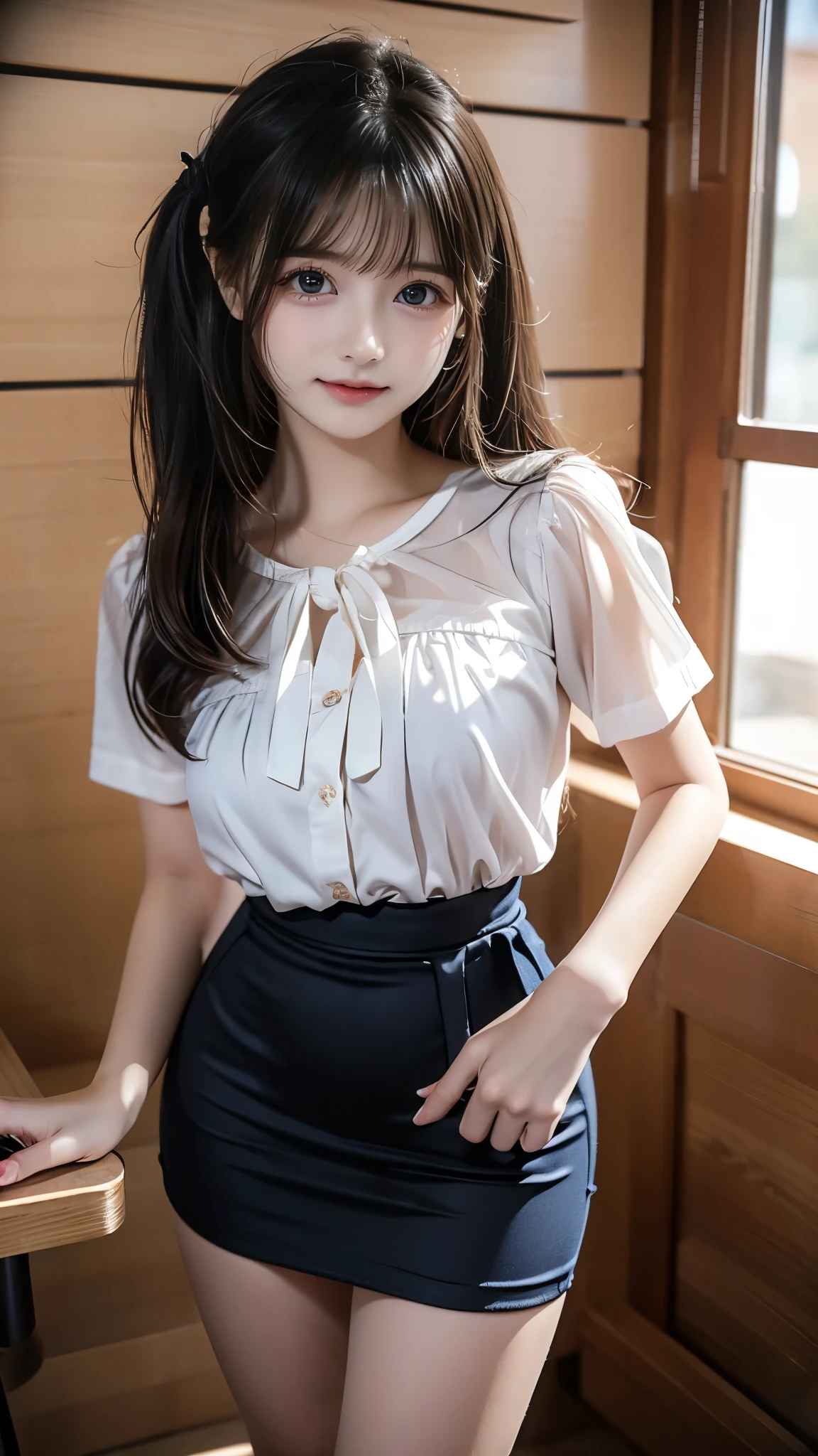dress, (Photorealsitic: 1.4), (hyper realisitc: 1.4), (realisticlying: 1.3), (Smooth lighting: 1.05), (Improved Cinematic Lighting: 0.9), 32K, 1 rapariga, 20 year old girl, Realistic lighting, The light from the back window is backlighted, Face light source, Ray tracing, (high light: 1.2), (Quality Improvement: 1.4), ( Realistic textured skin of the highest quality: 1.4), Fine detail eyes, 详细的脸, Quality eyes, Brown eyes, (tired, Drowsiness and satisfaction: 0.0),Hairstyle with thin braids from the temporal to the sides,Tie with a white ribbon,(Shirt with white collar),(Blue ribbon on collar),(Enhances the atmosphere of the body line:1.1),(Enhances the beauty of skin texture:1.1),on top of the bed, Long dark blue dress,White silk ankle length socks, high high quality, tmasterpiece, highly detailed, A high resolution, 4K, hyper HD, detailed shadow, Ultra photo realsisim, realisticlying, dramatic lighting, 1girll, 独奏, 详细的脸, photorealistic eye, Realistic skin, Dynamic hair, dynamicposes, dynamic angle, White floral dress, white backgrounid, ulzzang-6500-v1.1, (RAW photogr:1.2), (realisticlying:1.4), Beautiful Meticulous Girl, very detailed eyes and faces, beatiful detailed eyes, absurderes, unbelievable Ridiculous, hugefilesize,ultra - detailed,A high resolution,The is very detailed,best qualtiy,(Bright interior),(the soft light),(low-contrast),(shallowdepthoffield),(portrait of a beautiful woman illuminated by gentle light),(Extremely refined and elegant depiction),(short length bangs),(The hair color is dark chestnut,Slightly brownish tint),(hair with a subtle and gentle wave), (Small braids carefully woven on the sides of long hair), (adorned with a thin ribbon), (White shirt with small frills), (neck bowtie), (Long blue dress), (White stockings), illustratio, The is very detailed, CG, unified, 8k wallpaper, astounding, finedetail, best qualtiy, The is very detailed的 CG unified 8k 壁纸, Face light, 电影灯光, 1girll, 16 yaers old, ((with no underpants)), ((dynamicposes)))、(c