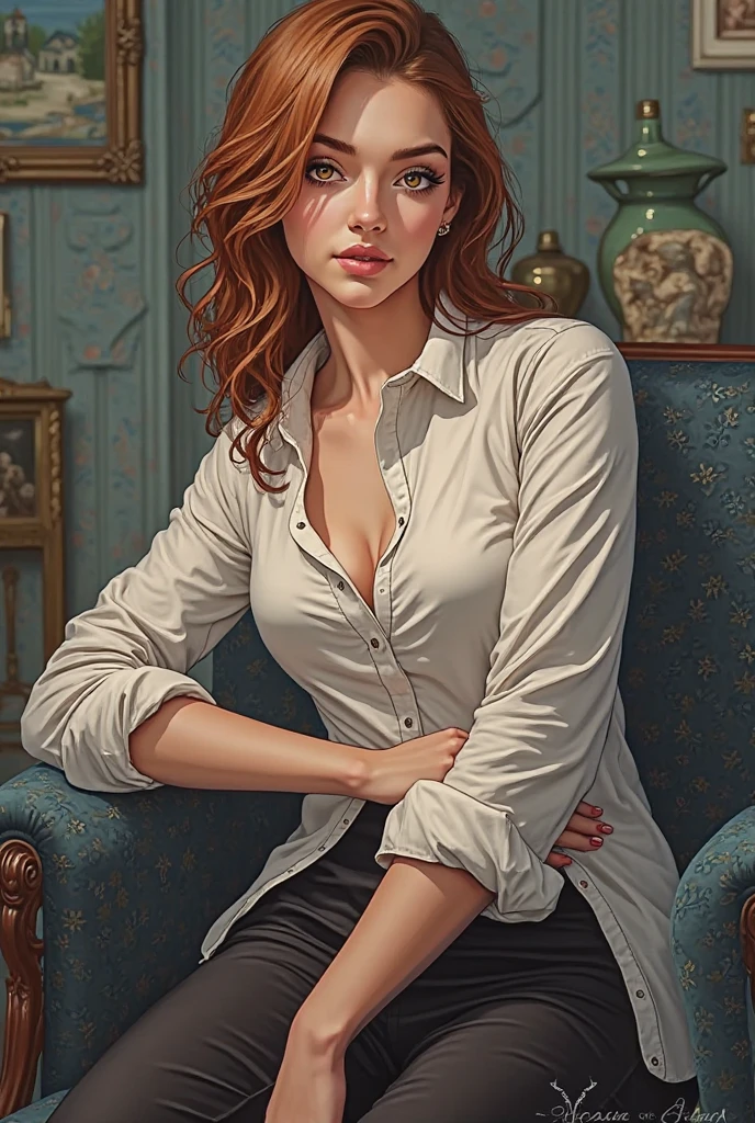 Retrato de Jennifer Esposito, Beautiful, oil on the canvas, Romantismo --auto