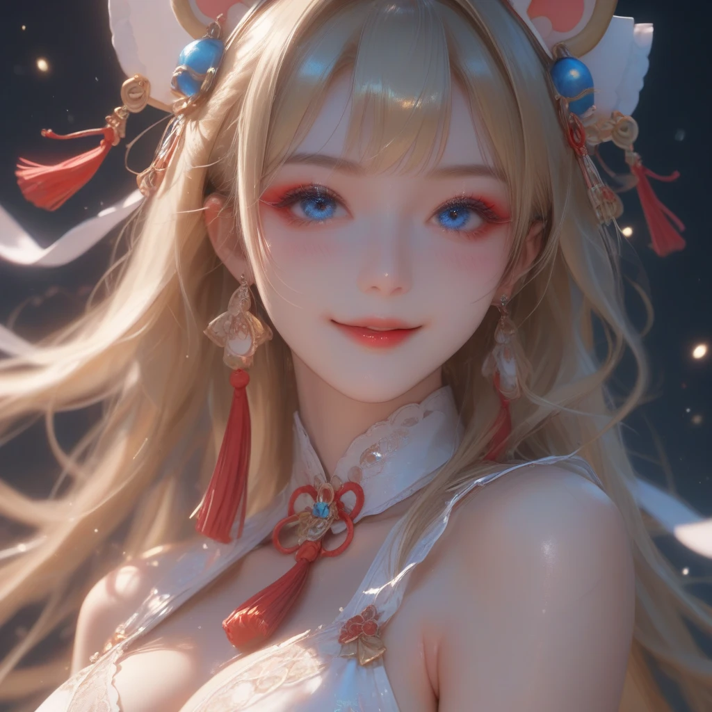 best quality, masterpiece, highres, 1girl,blush,(seductive smile:0.8),star-shaped pupils,sexy china hanfu, princess, very luxury, hair ornament,necklace, jewelry,Beautiful face,upon_body, tyndall effect,photorealistic, dark studio, rim lighting, two tone lighting,(high detailed skin:1.2), 8k uhd, dslr, soft lighting, high quality, volumetric lighting, candid, Photograph, high resolution, 4k, 8k, Bokeh