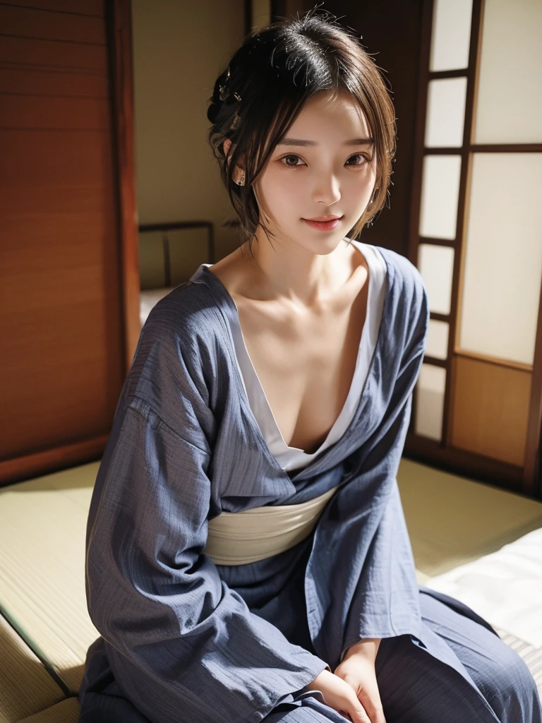 1womanl,Sleeping on a tatami mat,((naked;1.3)),((Spreading her legs))、((Beautiful thighs))、Beautiful shoulders、((She covers her bare breasts with her hands:1.7)), (Face without makeup:1.3),High school girls,Ukrainian,runette color hair,Medium Short Hair,(hair between eye), Lip flap, ,Beautiful fingers,Beautiful long legs,Beauty Body,Cute nose,Beautiful character design,perfect eyes,face perfect,looking at viewert,(Innocent_Big_eyes:1.0),(light_Smile:0.3),((While taking off a yukata:1.2))、((Bold Pose))、Open atmosphere、Intimate atmosphere、Half-taken clothes、Shy expression、Embarrassing、((Her clothes are disheveled and her skin is showing))、offcial art,Very detailed CG Unity 8k wallpaper,Perfect litthing,highly colorful,Bright_front_Face_Lighting,(tmasterpiece:1.0),(Best_quality:1.0), 超A high resolution,4K,ultra - detailed, photography of, 8k, nffsw, hight resolution, absurderes:1.2, Kodak portra 400, film grains, the background is blurred, bokeh:1.2, Lens Flare Glow, ( Vibrant_colour:1.2) (Beautiful,Large_breasts:1.4), (Beautiful_Face:1.5),((full body)),8k,Raw photo, 、Relax at a ryokan in Japan、The background is the open-air bath at night at a hot spring inn (Girls are not subjects:1.3) (Hair after a bath:1.3),(Hair is wet:1.3) ((Girls are not subjects:1.2))((Draw a wide night background:1.2),((Yukata with light blue stripes isolated on white background:1.3)),(Yukata does not need gloss at all:1.5)),((No need for a Korean yukata or Korean-style hairstyle.:1.5)),((Faithfully and realistically reproduce a pure Japan yukata:1.5))((Light Pink Band:1.3)),((The background is the entrance living room、At night, Overlooking the inn's large and beautiful gardens..:1.3)),((8th class))、((Light Pink Band:1.5)) ((Beautiful shiny straight short long:1.5)) sixteen years old、((Beautiful shiny straight short long:1.5))((Pink band:1.3))、(private),(Photos taken by lovers)、(Sophia Lillis)、((Disheveled clothing))、((Removed clothes))、Scattered yukata、(Secret photos)、((Beautiful barefoot))、((Beautiful thighs))、((Relaxed and bold posture))
