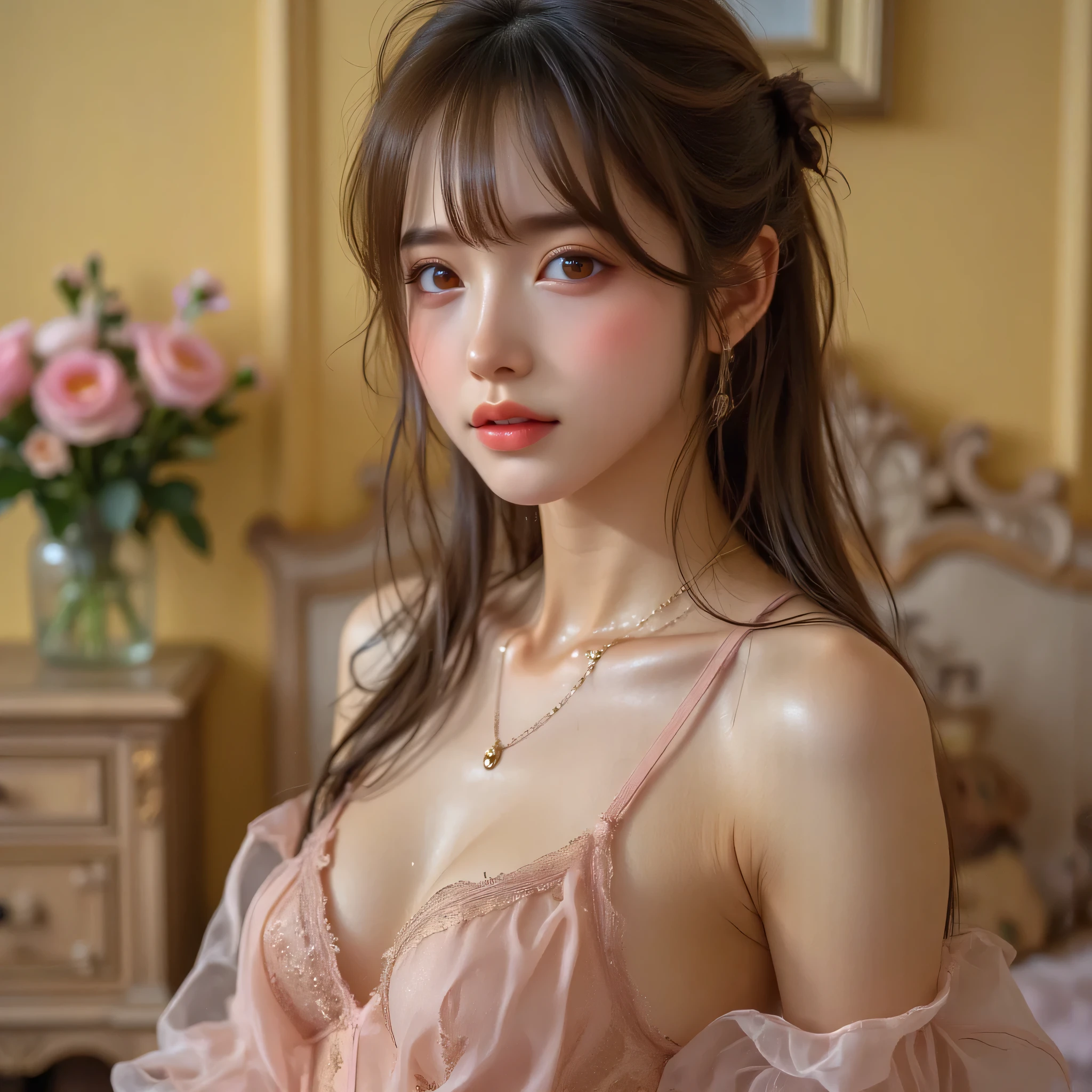 photorealistic Realism 8K, 16K Quality, (ultra absurd quality, extremely detailed detail, hyper resolution, clear sharp focus, not blurry, (perfect round, Realistic brown eyes)), ((perfect dark_eyeshadows)), (super Detailed, beautiful little nose), (perfect composition), Depth of field, cinematic light, Lens flare, (extremely beautiful face, beautiful lips), pink_makeup:1.22, long_blue_eyeliner:1.28, red_lipstick:1.35,(perfect dark_eyeshadows:1.45), (super detailed professional makeup on eyes:1.3), (Detailed nose:1.2), Intricate detail face, best high quality real texture skin, (A woman with velvety skin), ((best high quality real texture hair)), (short blonde hair, (wavy, combed up, behind the ear), extremely detailed)), photo of the most beautiful artwork in the world, professional majestic (photography by Steve McCurry), 8k uhd, dslr, soft lighting, high quality, Fujifilm XT3 sharp focus, f 5.6, dramatic, (Anatomically correct perfect proportions), ((perfect hands:1.2)), ((perfect female body:1.4)), cute girl, ((firm and full breasts)), ((super beautiful cute sharp-face)), (light pale complexion), transparent color pvc ((full-body shiny latex, full colors Brightly outfit, holograph tight latex:1.24)), (((zoom out the camera:1.35)))