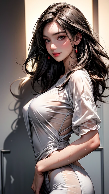 (Wearing a sheer shirt over it:1.2, lingerie), Realistic Skin, (realistic, realistic photo: 1.27), high definition RAW photograph, HDR, 8k wallpaper, Amazing details, highly detailed beautiful girl, natural soft lighting, evening sunset, (evening sunset outside the window:1.2, sunset through window:1.2), ((Backlight)), From inside the classroom, super cute girl, ((Long Shiny black straight hair)), Swept long bangs, skinny body, Curvaceous, Beautiful breasts, small breasts, pale skin, pointed breast, (Best Quality, High quality, high quality texture, high detailing, fine detailed, extremely details CG, Detailed texture, realistic representation of face, masterpiece, presence), Ultra detailed skin, Amazing details, most beautiful, 