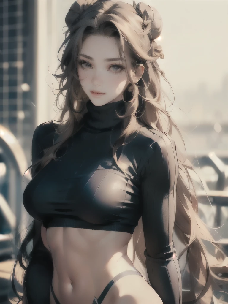 ((software: 1.4)), ((detailed face, professional shooting)), ((software, 1 girl)), ultra high definition, (realistic: 1.4), RAW photo, Best Quality, (Photorealistic Stick), concentrated, Soft light,(( (Youngface))), (surface), (is written in depth), masterpiece, (realistic), Playeratch highlights、(High Jump Catch:1.4)、top quality、masterpiece、 RAW photo 、 super real 、film grain、perfect anatomy、((( healthy body, long hair, bungs:1.37)))、 Light Brown Eyes、small breasts、Turtleneck Knit、