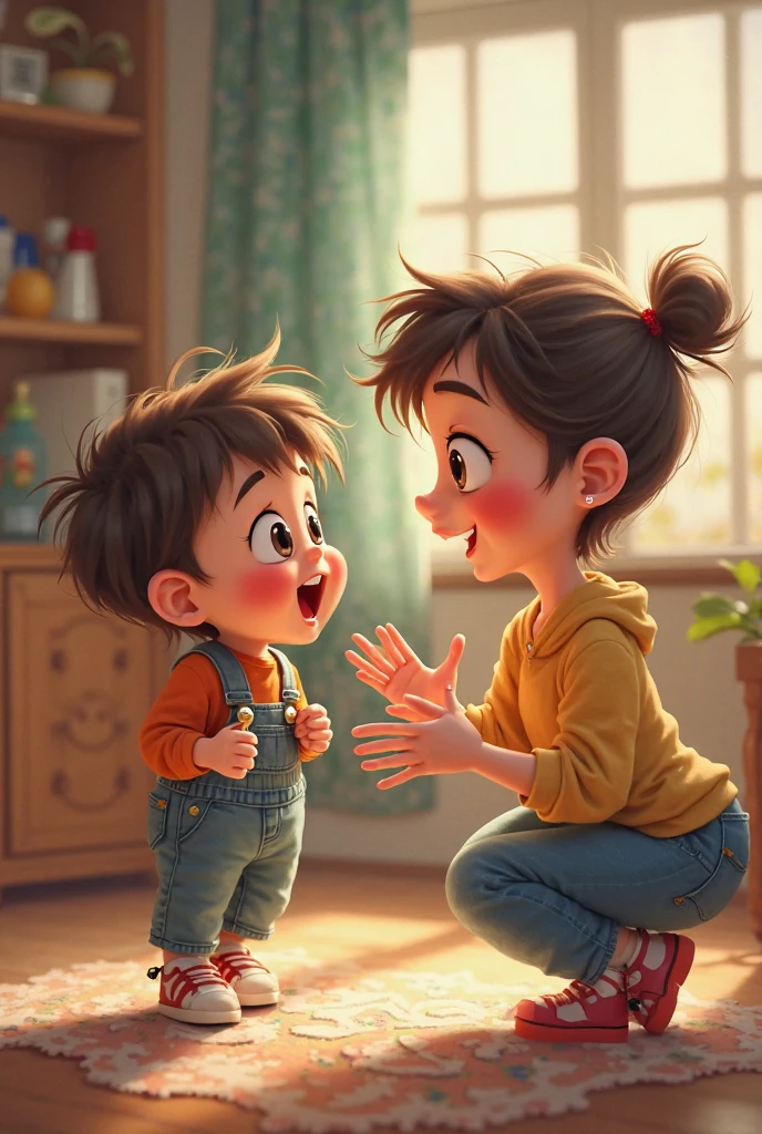 a boy got tickle by his mother in his sides