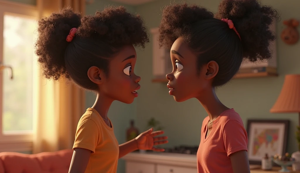 Two Black teenage girls talking behind thair mom