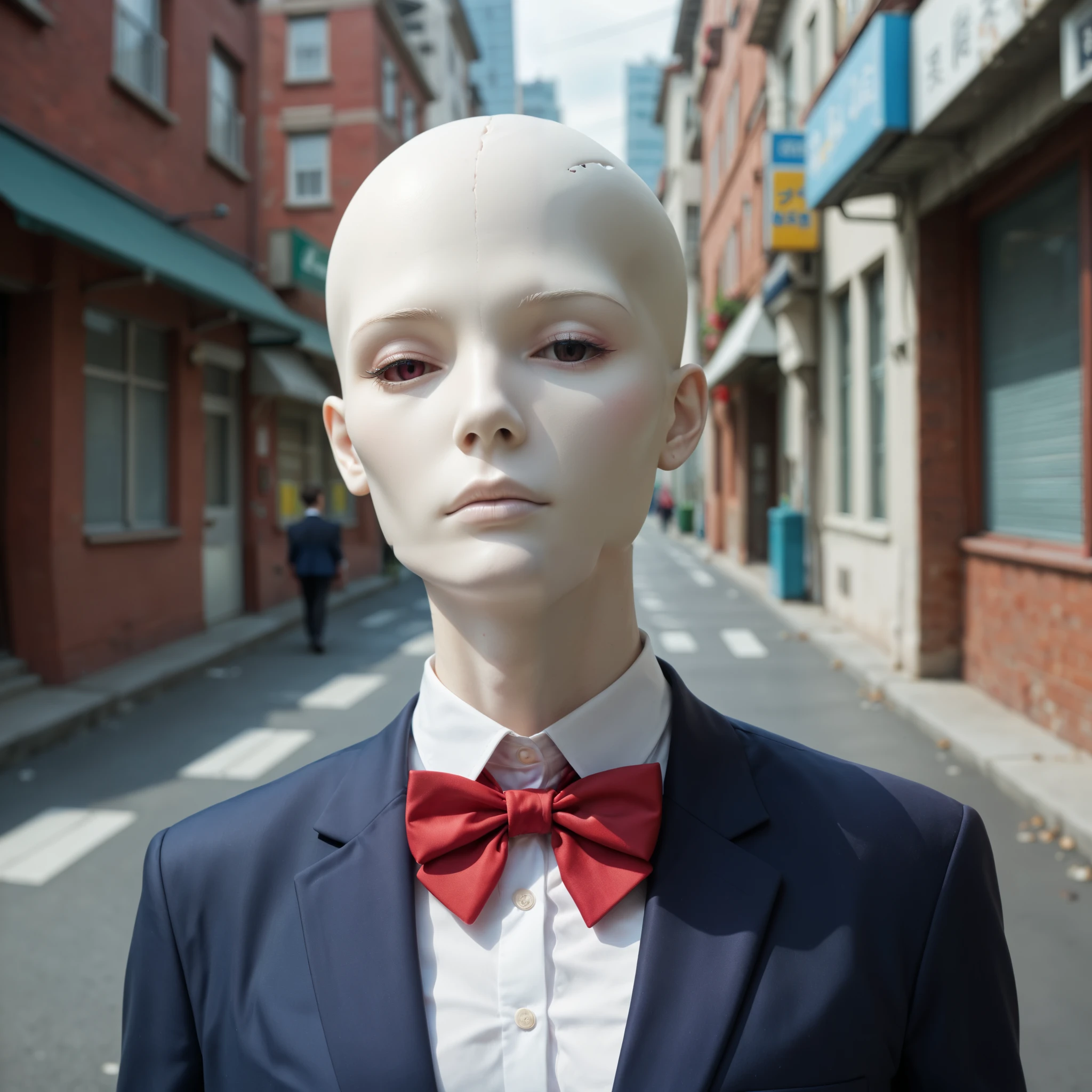 (invisible:1.5, no humans:1.5, headless:1.5, faceless:1.5), (Mid-chest), (School blazer , red check bow tie, in city1.2), (bust shot), standing, (TOP QUALITY:1.2, very detailed, High Detailed CG Illustration,  Soft Focus , masterpiece:1.2,  BEST AESTHETICS),