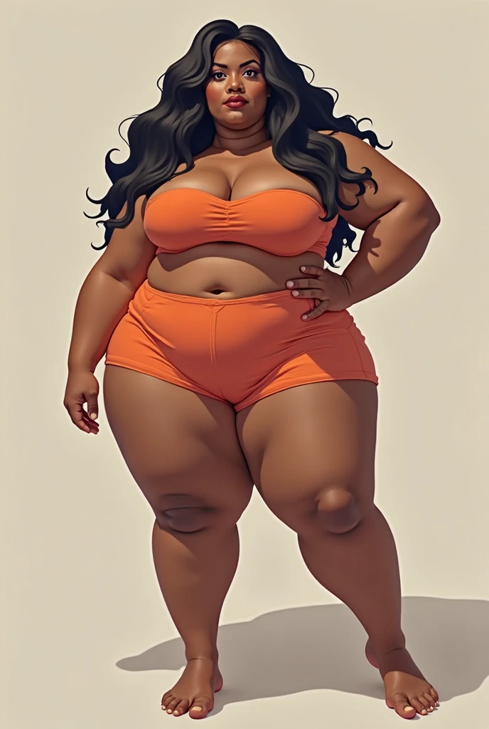 a realistic cartoon character, black woman, with big breasts, with neckline, with big braided afro hair