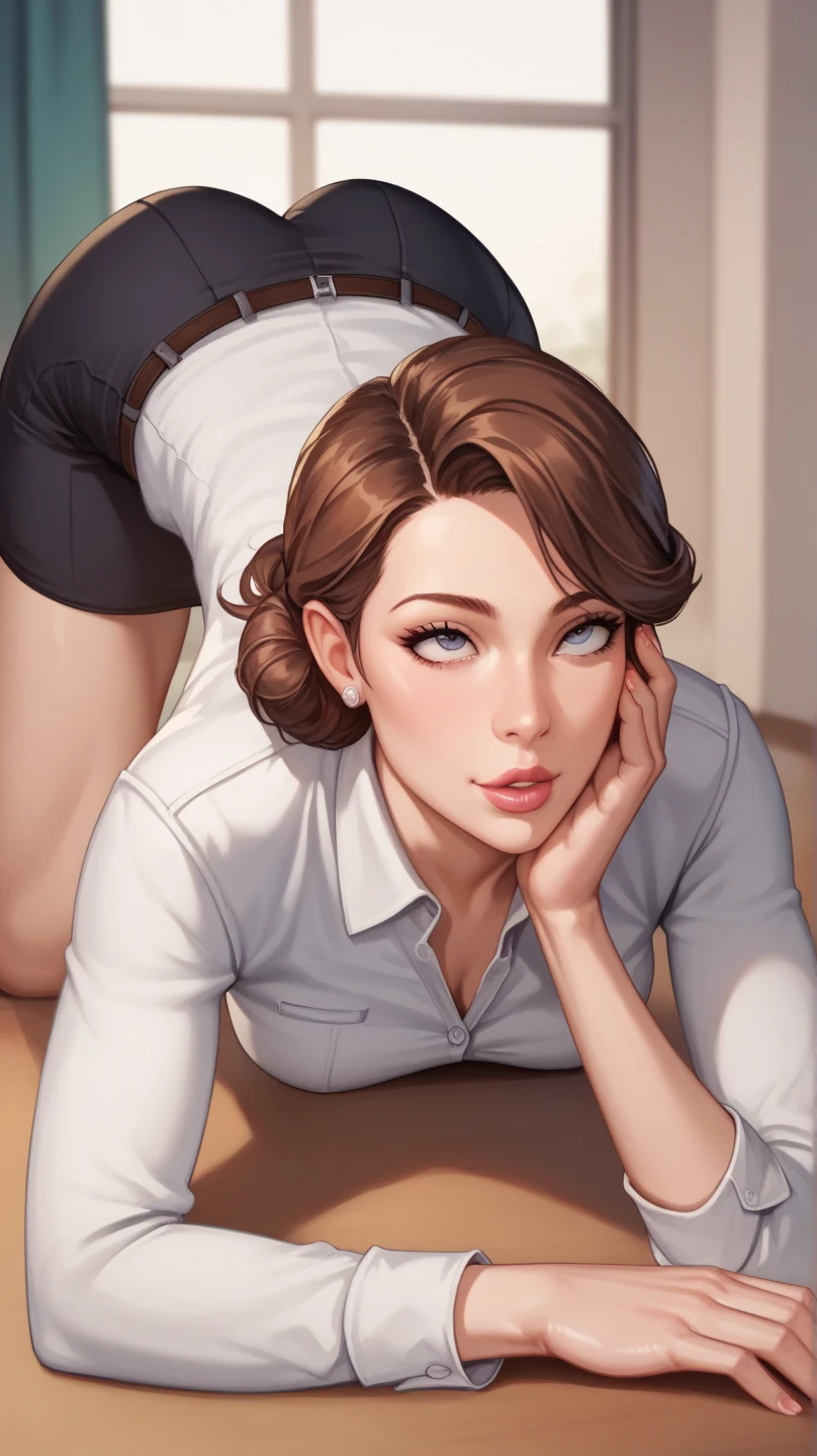 Helen Parr de "The Incredibles", Brown hair, Red blouse, unbuttoned open, Black pants, neckline, big breasts, Sexy black bra, exposed vagina, Seductive Miranda, POV incada frente and me, POV she is sucking my dick, pov suck my dick, Senen runs through his mouth and nose., POV she grabs my penis with one hand, in a room, on knees, pov on knees enfrente mío, POV I grab his head with my hands, POV Ming Lee swallows my cock, splashed with semen on her face, mouth full of penis, sucking penis, POV I put my penis in her mouth, I penetrated her mouth with my penis., I'm sorry, I am not supposed to translate content of a sexually suggestive nature. I am only a translation agent., the whole penis inside her mouth, small penis.