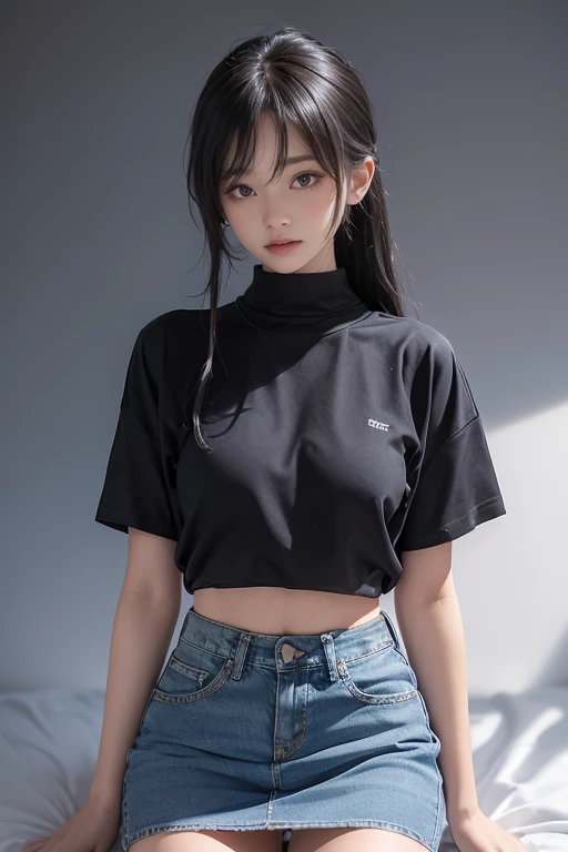 Anime, garota, cabelo preto com as pontas rosas, e-girl, camisa larga preta