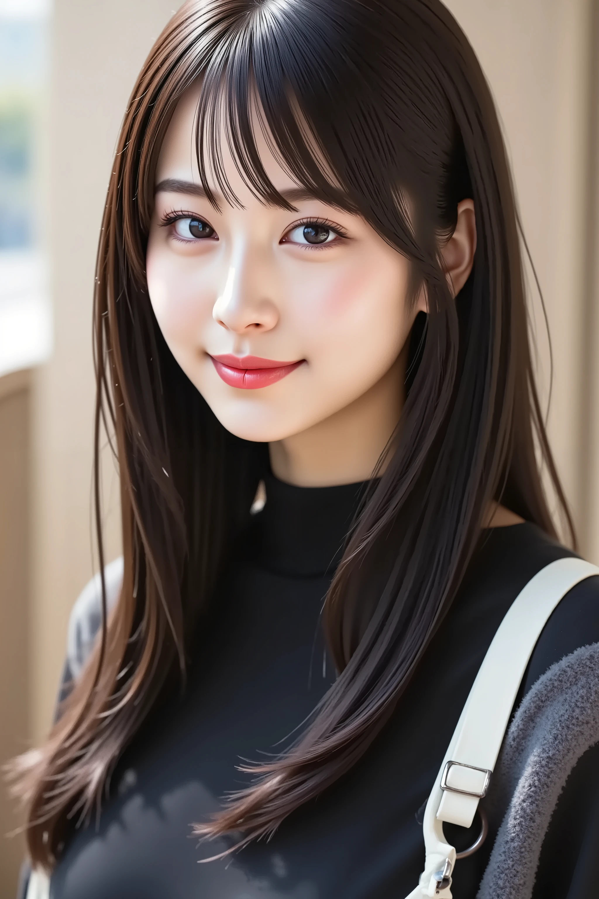 Arafed asian woman with long hair and a black top - SeaArt AI