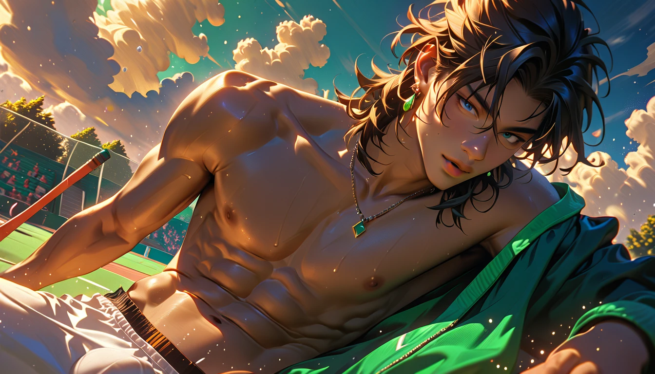 anime man laying on a bed with a suitcase in the background, anime handsome man, handsome anime pose, handsome guy in demon slayer art, kentaro miura art style, male anime character, kentaro miura manga art style, kentaro miura art, anime portrait of a handsome man, official art, makoto shinkai art style, baki style