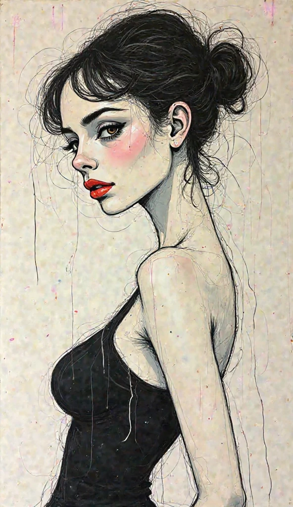 some sexy, dark, loneliness,magic , tmari, sketch, traditional media, pen drawing, white background. oil painting)
