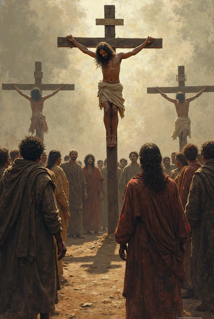 Young people denying Jesus Christ on the cross 