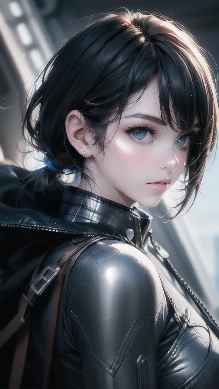 (masterpiece), (best quality), highly detailed, HDR, 1girl, solo focus, skindentation, perfect face, puffy face, beautiful face, big eyes, puffy eyes, perfect eyes, eyelashes, Jill Valentine, short black hair, upper body