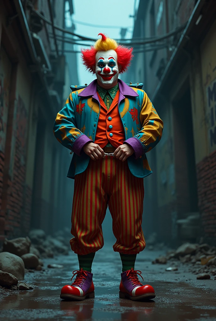 clown　Denim jacket and jeans　An illustration　Violence