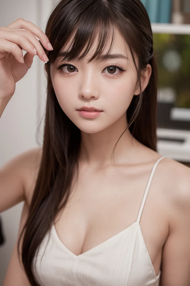 top-quality、masterpiece、超A high resolution、(Photorealsitic:1.4)、1girl in、shoulder、enticing、looking in camera、smil