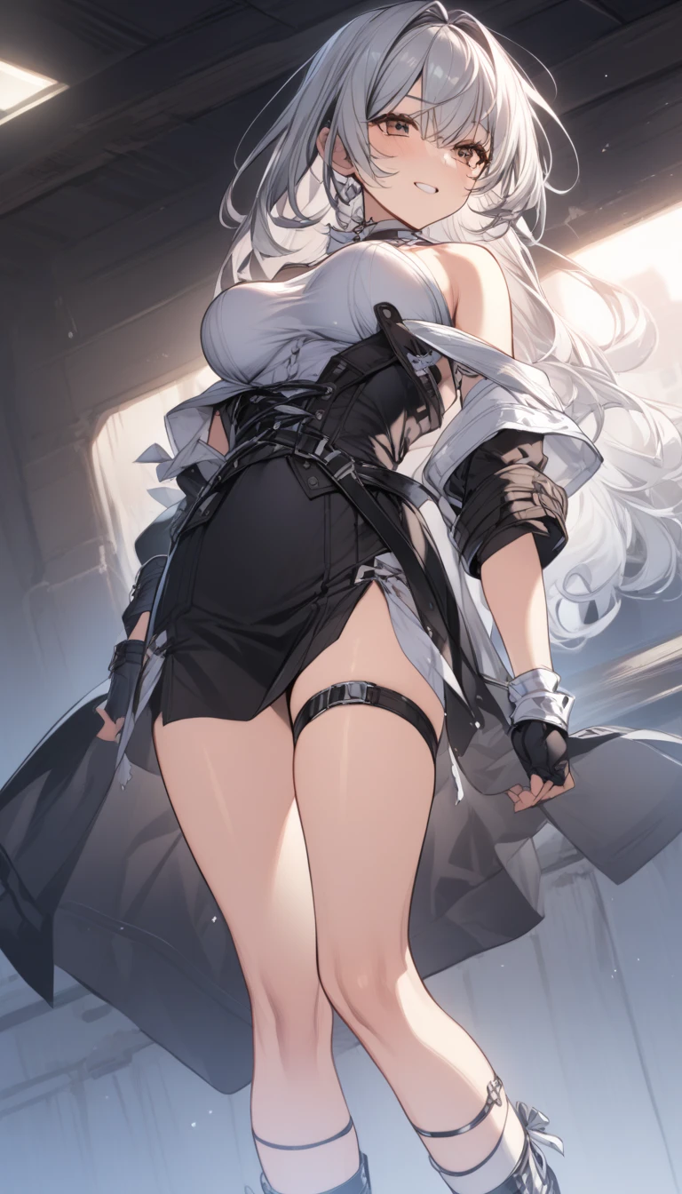 A woman wearing a white backless dress，He wears black stockings on his legs，Exposing the abdomen，The figure is good，The head is not exposed，The is very detailed[ 4K realism ]!!, [ 4K realism ]!!!, [ 4K digital art ]!!, Realistic shadow perfect body, realisticlying!!!!!!! art-style, photorealistic anime, by Shitao, Popular topics on cgstation, Casual pose, realistic anime 3D style