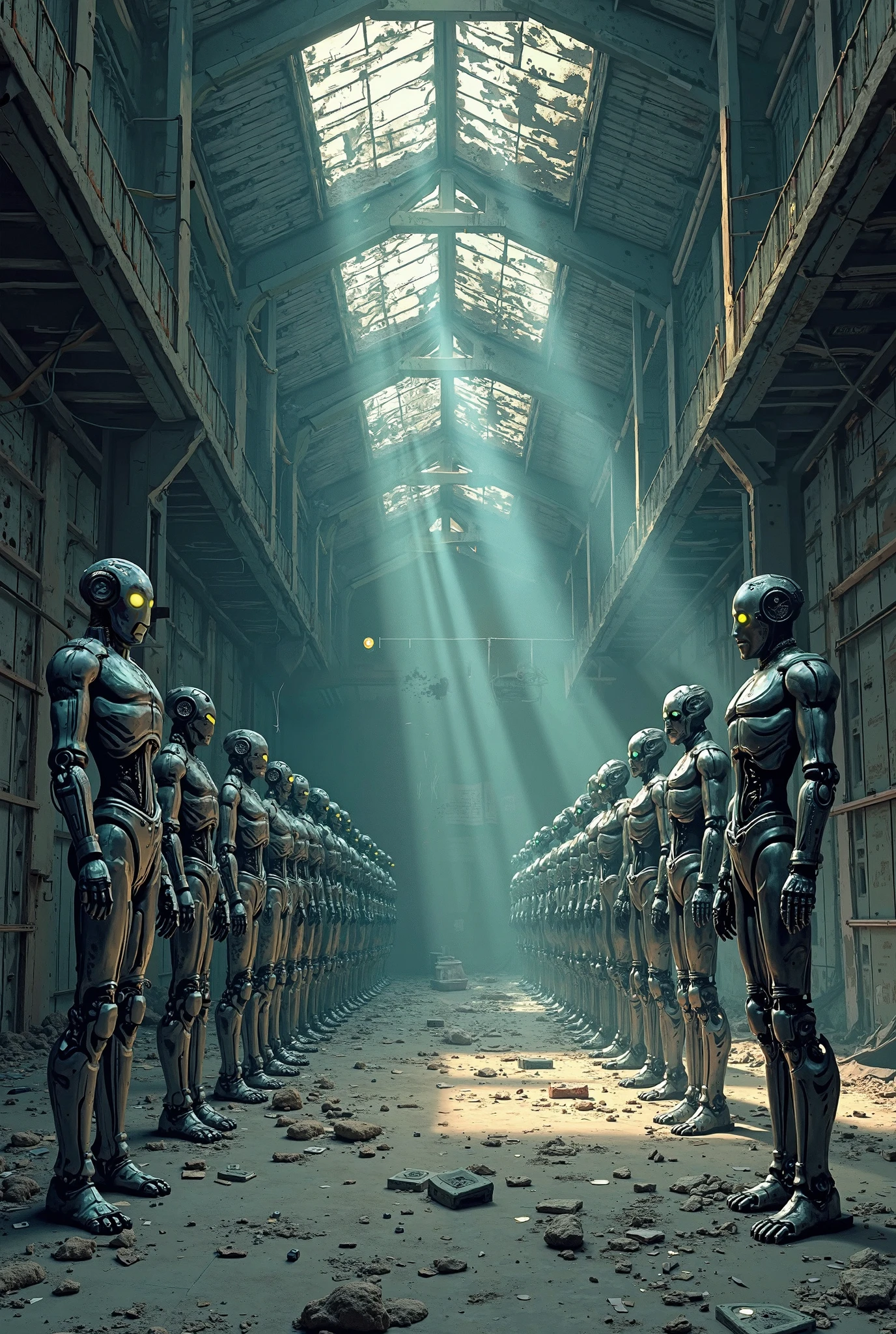 A visit to a museum of antique, cracked and damaged mechanical boys。The Louvre Museum in ruins、
