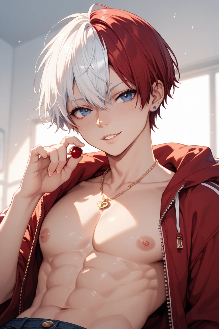 Absolutely beautiful,Buzz cut,,Handsome,juvenile,red pupils,White cape,bikini,coat,underwear,