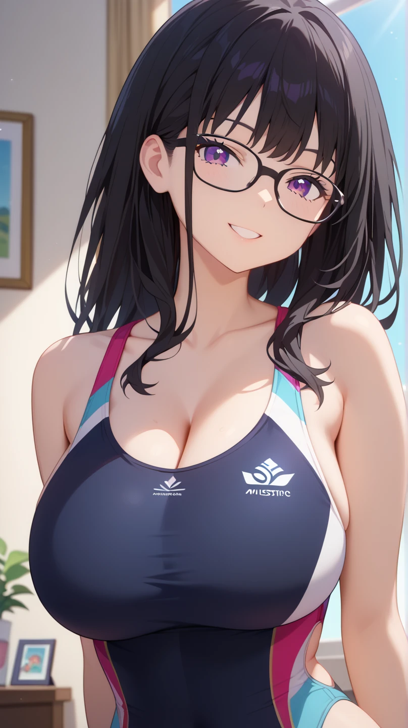 1girl,18yo,perfect hands, perfect finger,perfect anatomy, masterpiece, best quality,realistic, hyperrealistic, 16k hdr,, aamii, short hair, black hair, blue eyes, glasses, (nike see through sports bra top and micro bikini bottom:1.2),outdoor,standing,(sweat:1.3),(red blush,smile),large breasts,upper body,(breast grab,BreastLift:1.4),(leaning forward:1.2)
