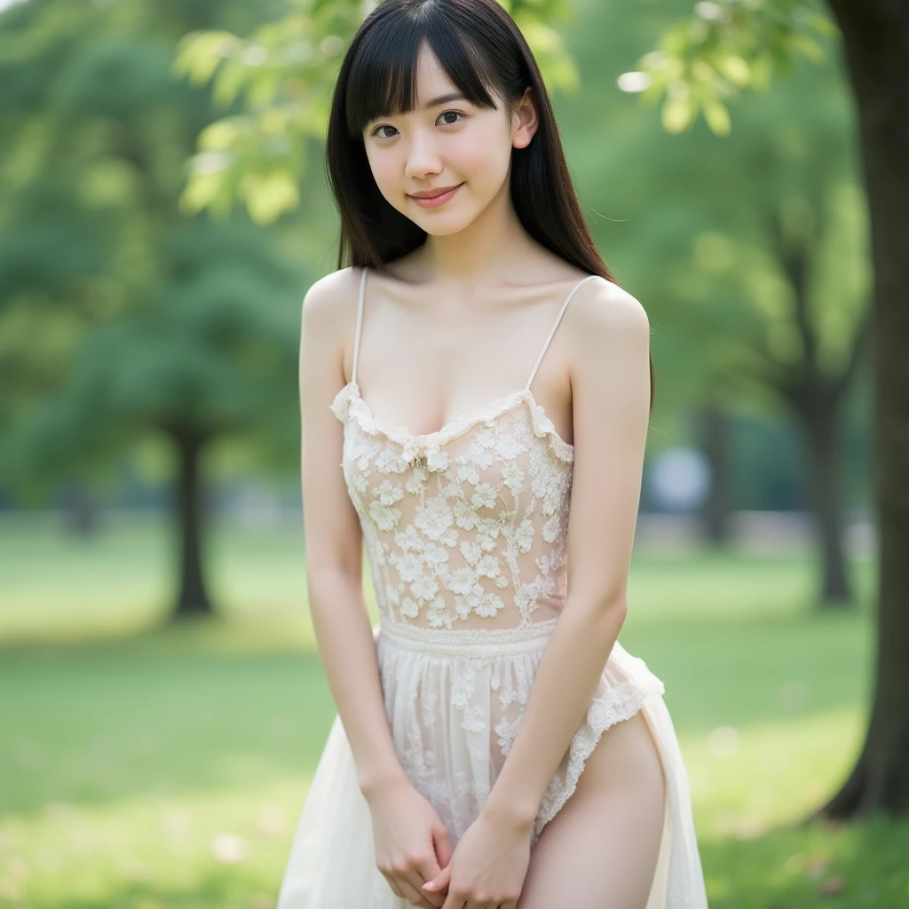 (high-definition CG unified 8K wallpapers)、(шедевр)、(Top image quality)、(ultra-definition)、(Best Illustration)、(The best shadow)、(Realism:1.4)、(PureFace_v1:0.5)、Real human skin、lensflare、Sunnyday、Back lighting、Many flowers、naturallight、Hard Focus、Deep Focus、((non-blur))、(gaze at the viewer)、Shot from a low position、Knee shot、1人、(Younger than 12 奏、Sunburned skin、Petite and thin girl、Beautiful fingers in every detail、Glossy ordinary nails、thin thigh、(Very young Japan beautiful girl)、small nostrils、A clean and healthy smile、(Smile)、Soft lips、pale cherry colored lips、(Bright eyebrows: 1.4)、shiny large black eyes、Chest flat、(Flat-chested: 1.4)、(medium or semi-long black hair,:1.1)、(Beautiful girl with cute loli face:1.6)、 and big eyes、(The corners of the mouth rise:1.4)、((Raise your hand to show your beautiful armpits clearly))、Triangular sitting with open feet、facing front、lightly dressed、(1 light white camisole)、Skin shines through clothing、Clothes are soaked and see-through、lightly dressed、((light colored short spats that are thin and fairly tight:1.2))、Plump round face、Sky with beautiful details、Summer coast、(smile shy:1.8)、cheeks are reddened、Eyes for hollow details、Floating hair、large eyes that are symmetrical、Protrusions、hair clips、Rat trail section、Inside the thigh、Hamstring、No face makeup、No makeup、No shoulder-to-arm clothing、Cool colored outfits for summer、