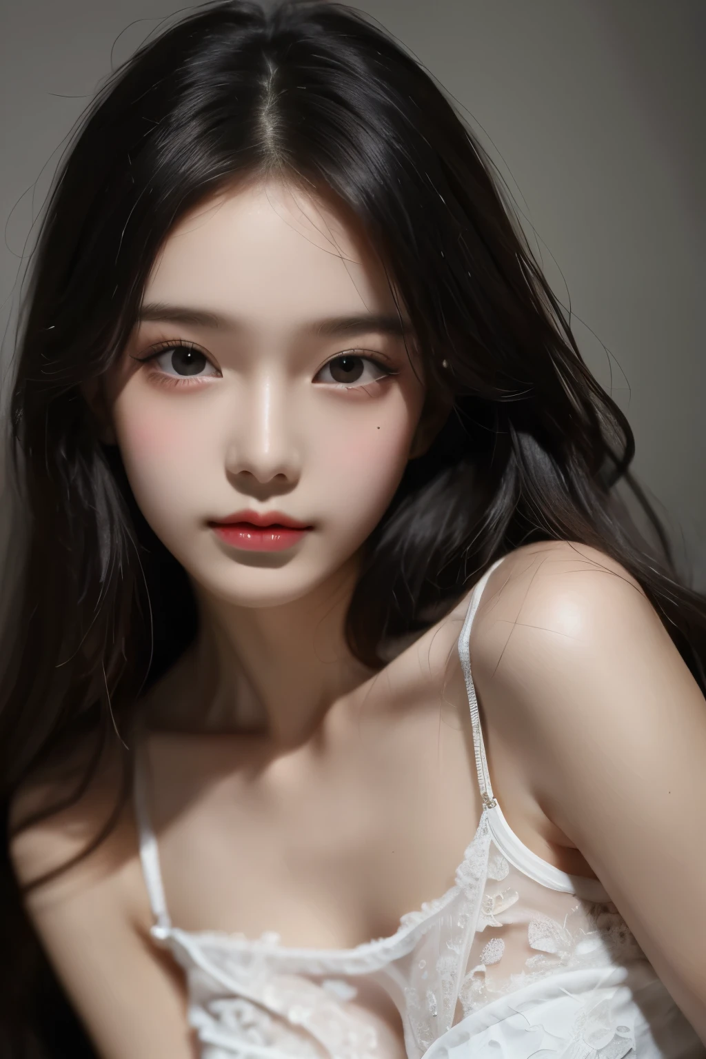 very detailed eyes, The facial details are very rich, very beautiful woman, best quality, super detailed (lifelike), Very slender and beautiful legs, beautiful dark eyes, absurd, Very detailed facial expressions, Professional illustration, Shy, around ten years old