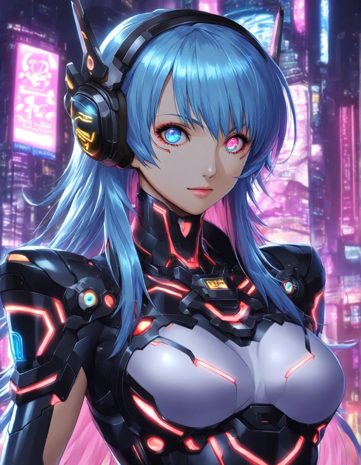 masterpiece, best quality, ultra high res, 1girl, (abstract art:1.4), bleeding color, visually stunning, beautiful, evocative, emotional, side view, colored sclera, brown eyes, light blue hair, Cyberpunk Fantasy, qigame, tutufc