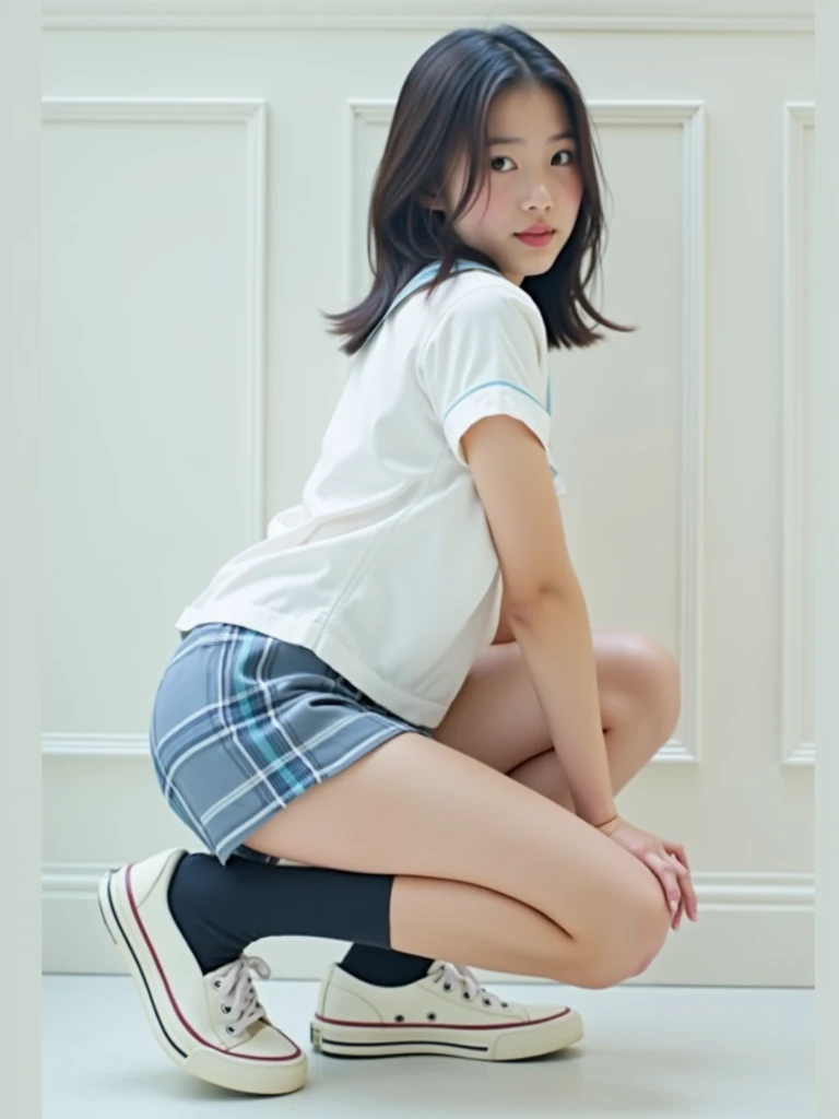 (((Raw photo、64k、超最High resolution、Super best image quality、super highest quality、64k resolution、CG Unity K Wallpaper、pphotorealistic1.5、The sharpest picture quality、clear image、マスターmasterpiece、portrait photography:1.pphotorealistic, masterpiece: 1.photorealistic、sharp focus、High resolution、)))、1 female、(alone:1.5)、(super beautiful)、(beautiful face:1.5)、(facial details:1.5)、(eye details:1.1)、(lip details:1.1)、(nose details:1.1)、(Kick Up:1.5)、(long hair)、(white t-shirt:1.5)、(braun skirt: 1.5)、(black boots:1.5)、(lace white panties:1.6)、(espadrilles:1.6)、make、brown hair、Shibuya Grand Staircase、go down the stairs、Sky from below camera angle、(SFW time:1.5),highly detailed feet 1.2、Very transparent weapon 1.2、An angle where the camera is stepped on from below1.5、(The skirt sways and reveals her panties:1.5)、