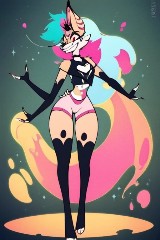 score_9, score_8_up, score_7_up, score_6_up, 1girls, Princess Luna \(mlp\) dark blue (before and after bukkake) princess celestia \(mlp\) white, (anthro pony:1.1), sexy slutty Choker Lingerie, sexually aroused, tail, small perky breasts,, (completely covered in paint:1.2),  multicolored paint, abstract background, excessive paint splash pink, by kyurisawa