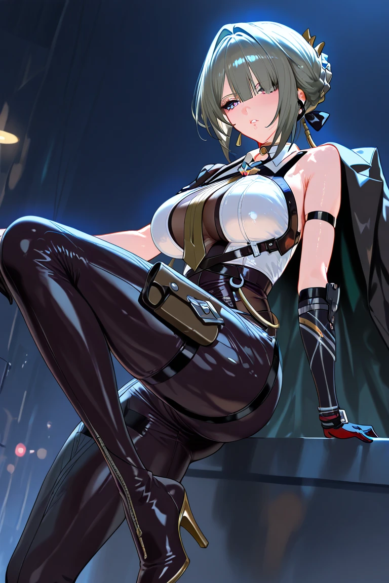 table top, highest quality,sleeping face up in bed，Crab crotch，please show me your boots，thigh high boots，glove，Strange thieves，elegant, 1 girl, muscular，cute, blushed, looking at the viewer, from below,body suit, prison，blue eyes, beautiful eyes, beautiful background, particles of light, Light of the sun, dramatic lighting, outside, shiny, realistic, table top, highest quality, super detailed, be familiar with, scenery, beautiful and fine eyes, fine hair