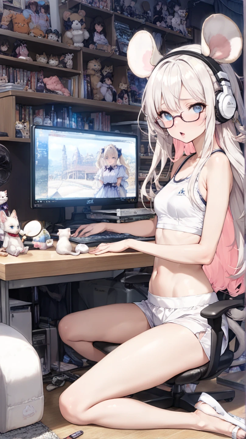 ((Top quality)), ((Masterpiece)), (Details), perfect face, sitting under a cherry tree, listening to music, a woman, wearing headphones, wearing underwear, underwear is transparent, sitting with legs wide open, wearing tight clothes, showing butt and breasts