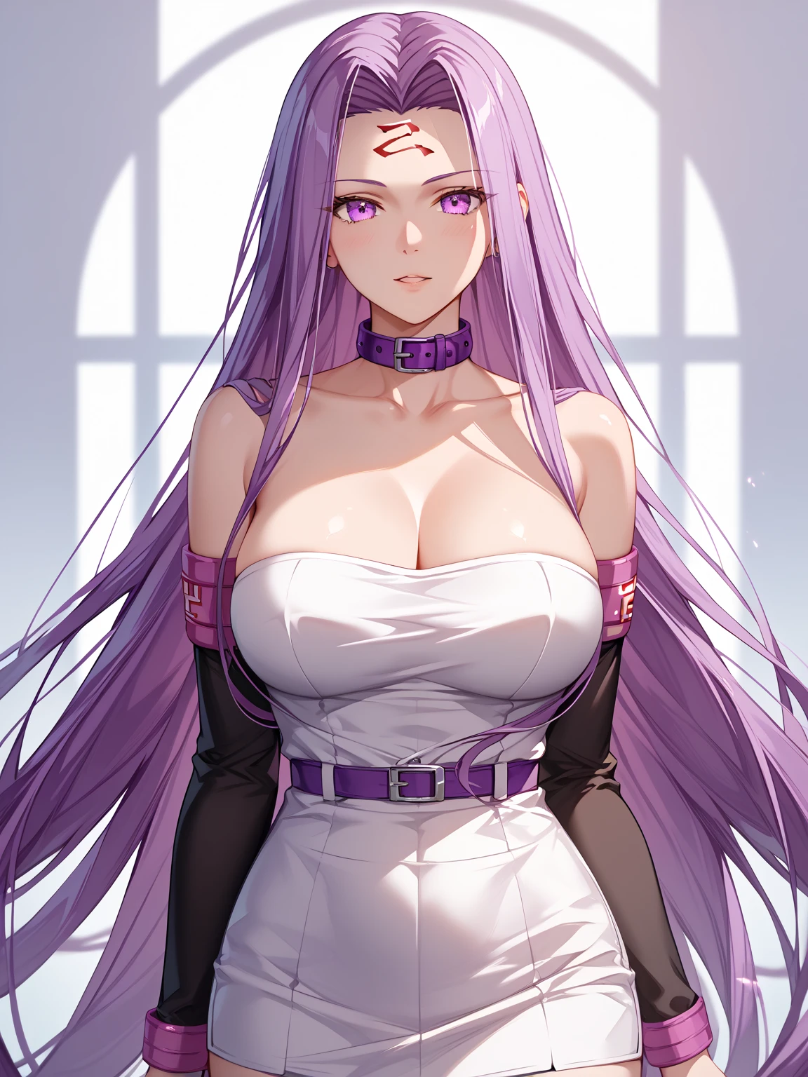 Best quality,Masterpiece,high resolution,Only,{short wedding dress:1.40},{tie:1.20},handsome,{Medusa_FGO:1.15},long_hair,purple_hair,very_long_hair,purple_eyes,breasts,Big_breasts