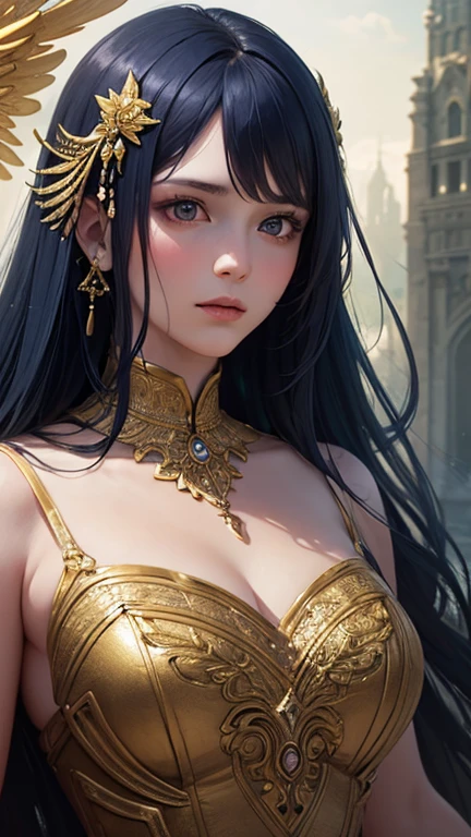 absurdres, RAW photo, extremely delicate and beautiful, masterpiece, Best Quality, ultra high resolution, 32k, hyperrealistic, ultra-detailed, delicate facial features, beautiful detailed woman, tearful mole, earring, medium breasts, full body shot, medium hair, black hair, Dunhuang Apsaras costume, Dunhuang style, 